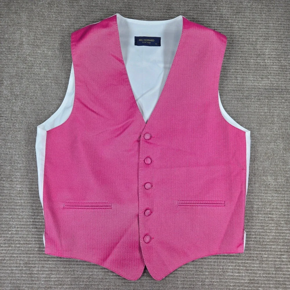 Mel Howard Mens S Pink Chevron Pattern Button Front Formal Suit Vest